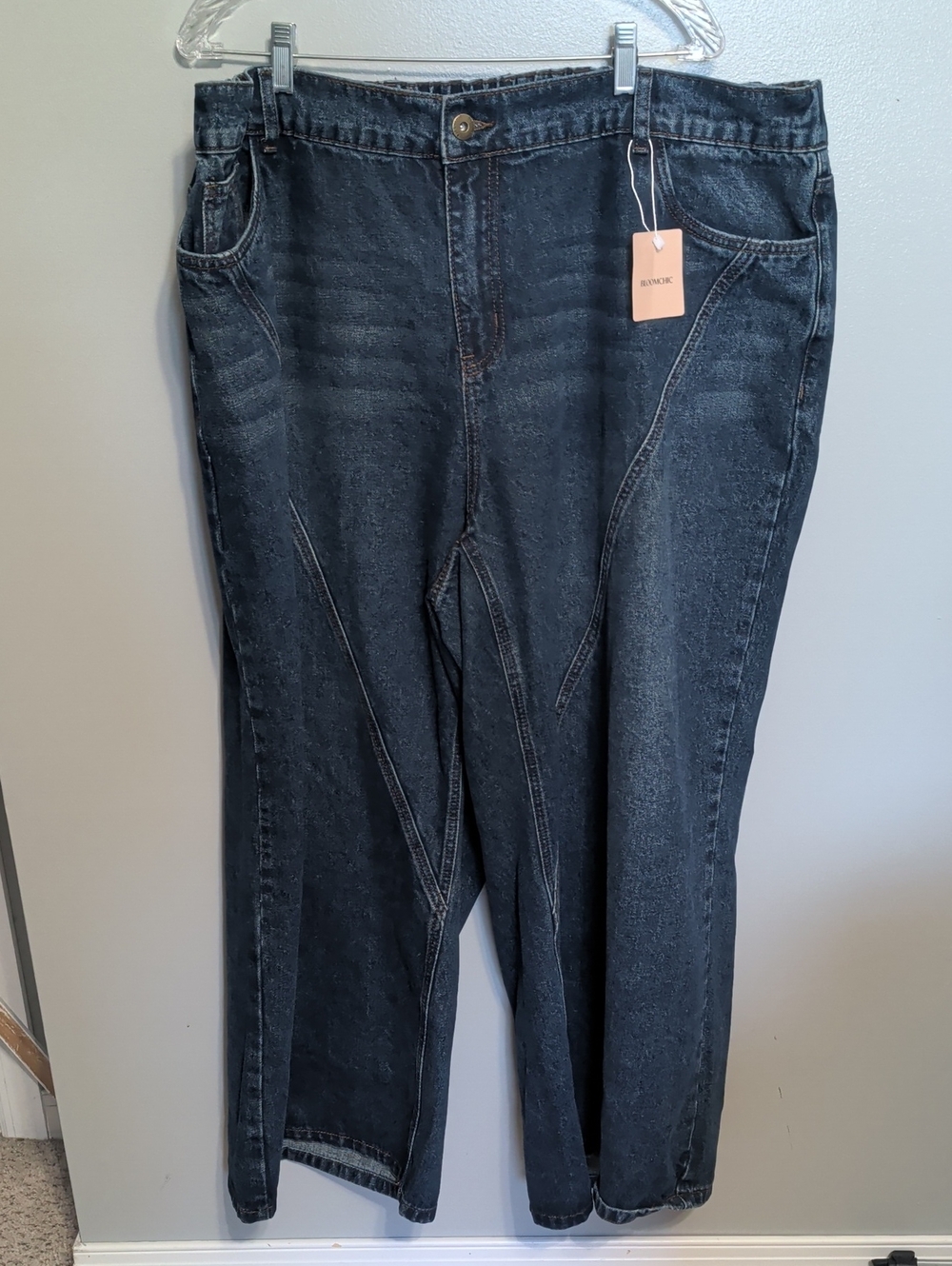 BloomChic Women's Washed Blue Boyfriend Jeans with Seamed Detail